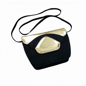 Vintage 80's Black Suede Shoulder Crossbody Clutch Bag Gold Details